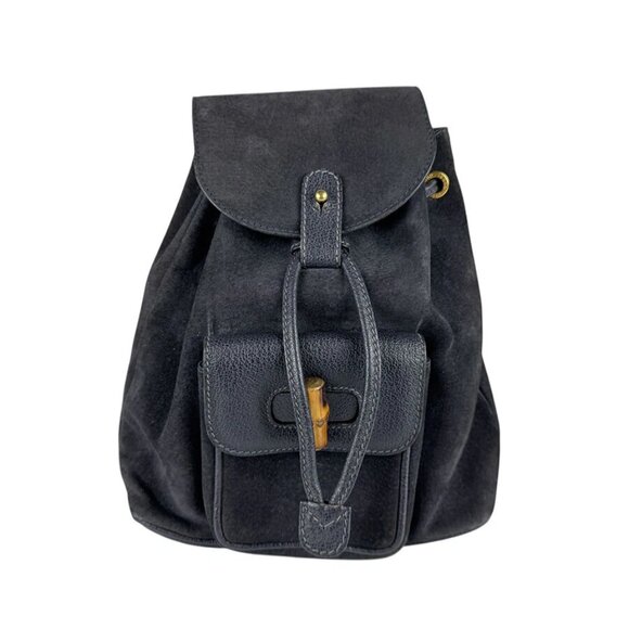 GUCCI Bamboo Backpack Navy Nubuck/Leather - Picture 1 of 13